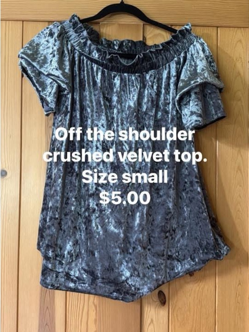 Crushed Velvet Off-Shoulder Top - Silver Gray